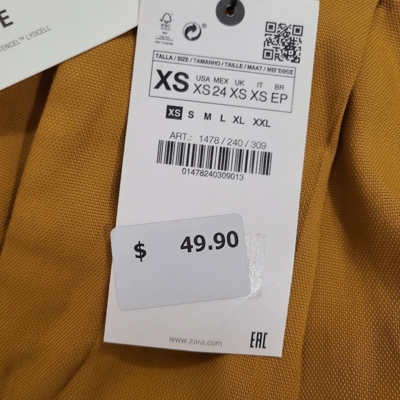 ZARA CROPPED TROUSERS WITH PLEATS CURRY | 1478/240 SIZE XS - Picture 8 of 11